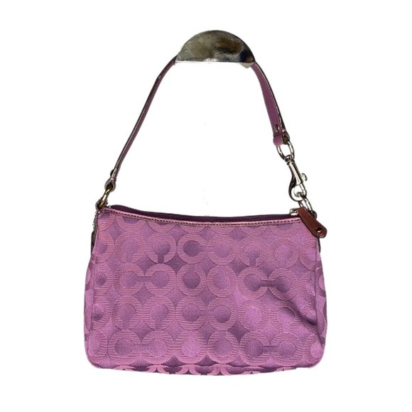 Coach Small Dark Pink Handbag Wristlet Fabric with Leather Handle Shoulder Strap - Picture 3 of 12